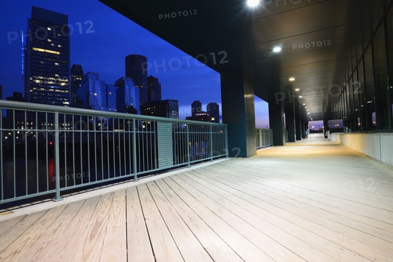 Massachusetts, Boston, Boardwalk at Fort Point Channel at dawn