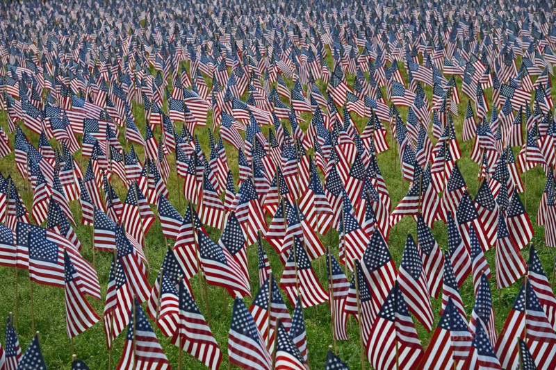 Massachusetts, Boston, American flags on Boston Common