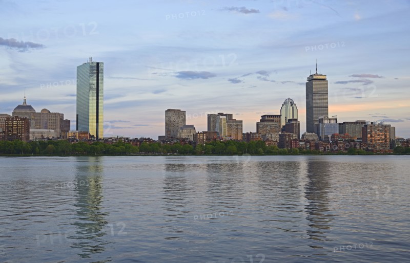 Massachusetts, Boston, Charles river and city skyline at dusk