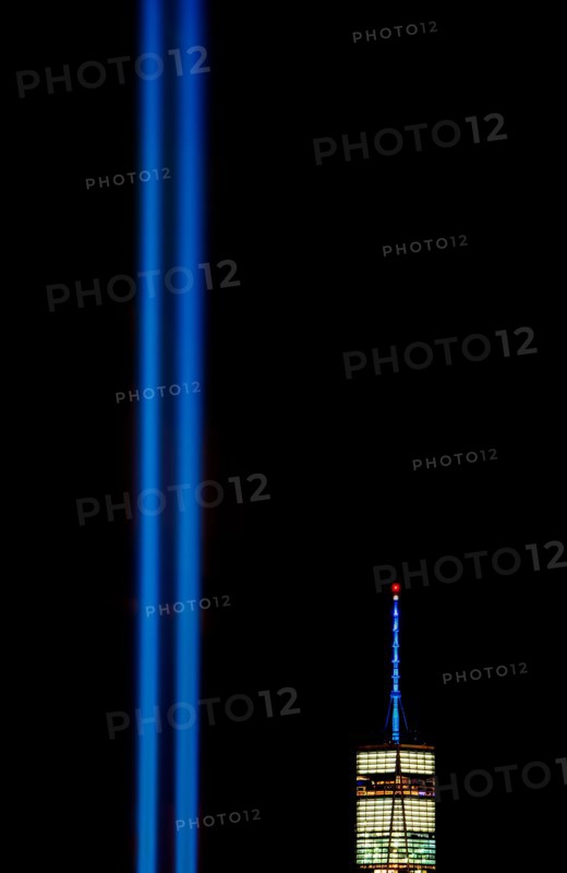 USA, New York State, New York City, Light beam over ground zero.