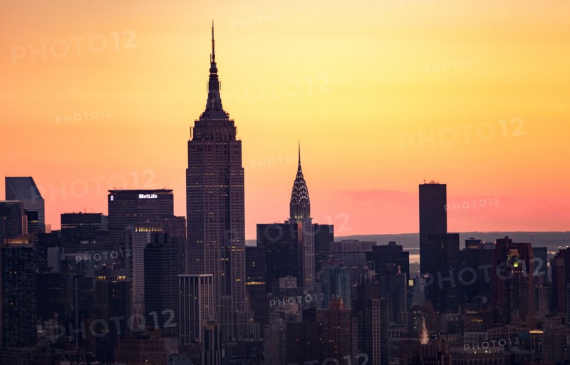 USA, New York State, New York City, Office buildings at sunset.