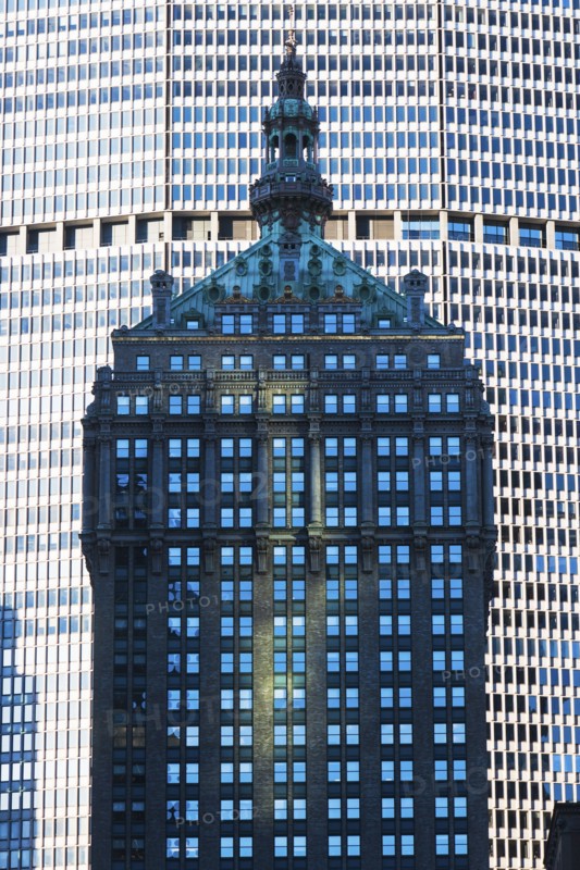 USA, New York State, New York City, Old building against modern skyscraper