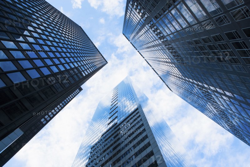 USA, New York State, New York City, Manhattan, Skyscrapers seen from below