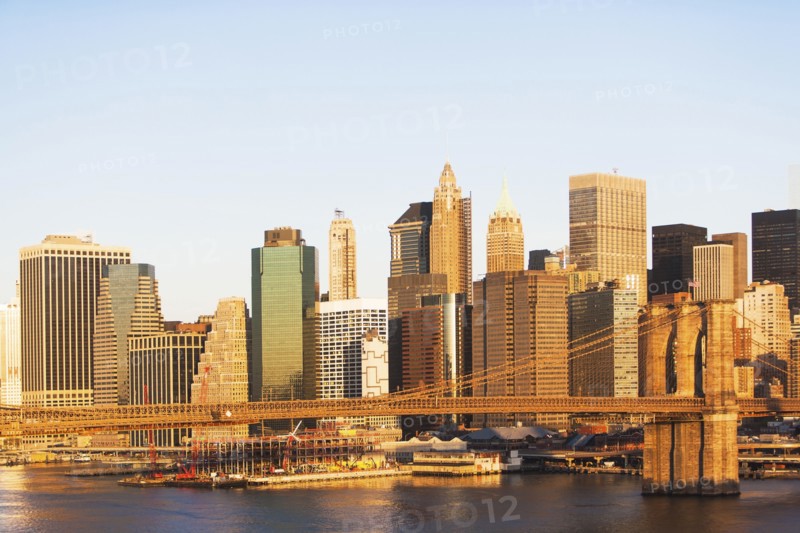 USA, New York State, New York City, Manhattan, City panorama with Brooklyn Bridge