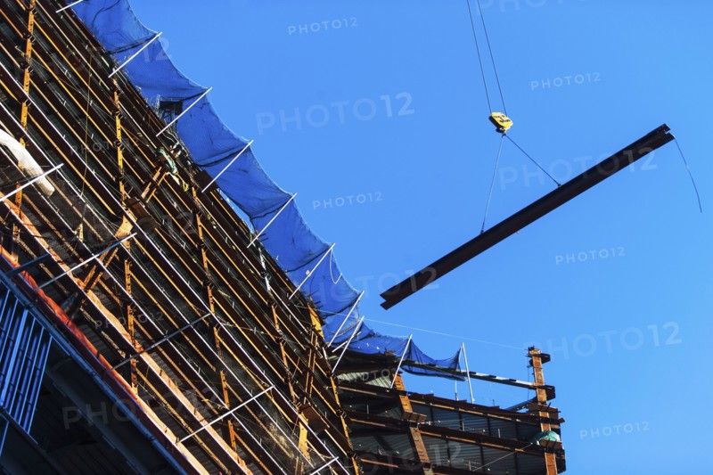 USA, New York State, New York City, Manhattan, Low angle view of construction site