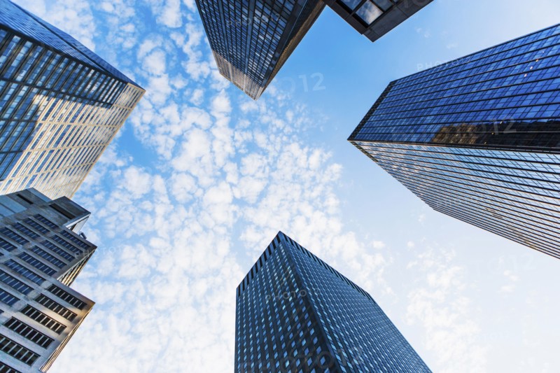 USA, New York State, New York City, Manhattan, Low angle view of office buildings