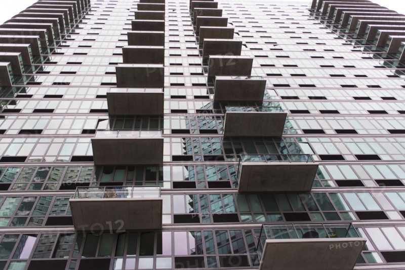 USA, New York State, New York City, Manhattan, Low angle view of facade with balconies