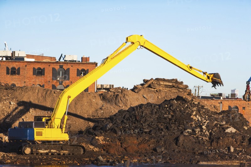 USA, New York State, New York City, Excavator working on construction site