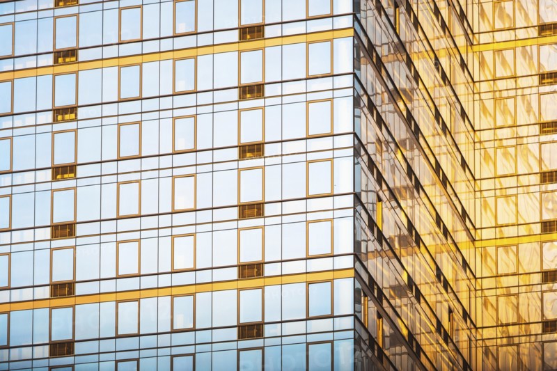 USA, New York, New York City, Glass facade of office building