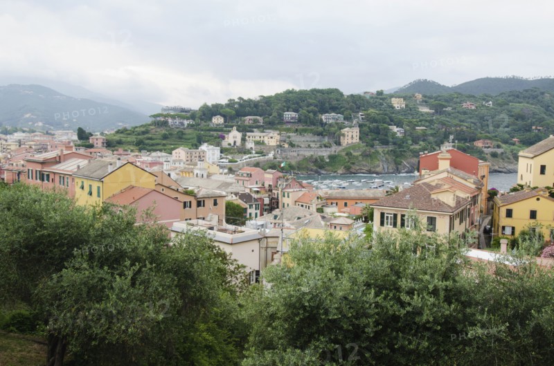 Italy, Liguria, Sestri Levante, Cloudy sky over town