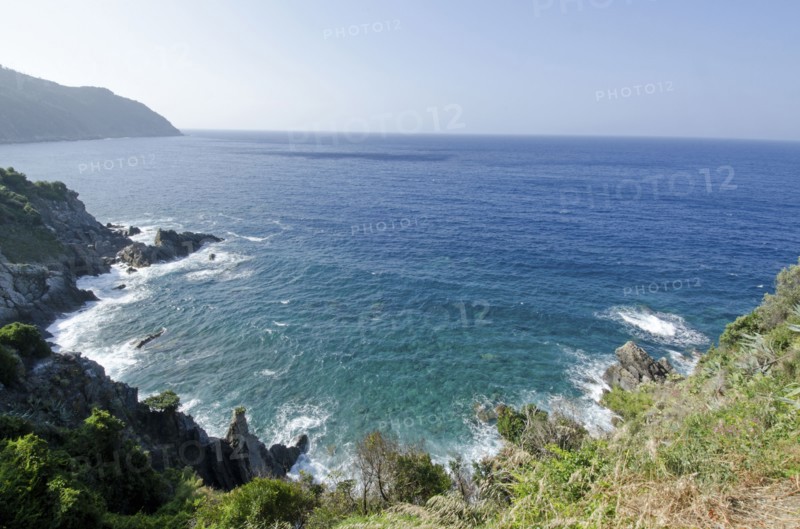 Italy, Liguria, Sestri Levante, Clear sky over sea, view from hill