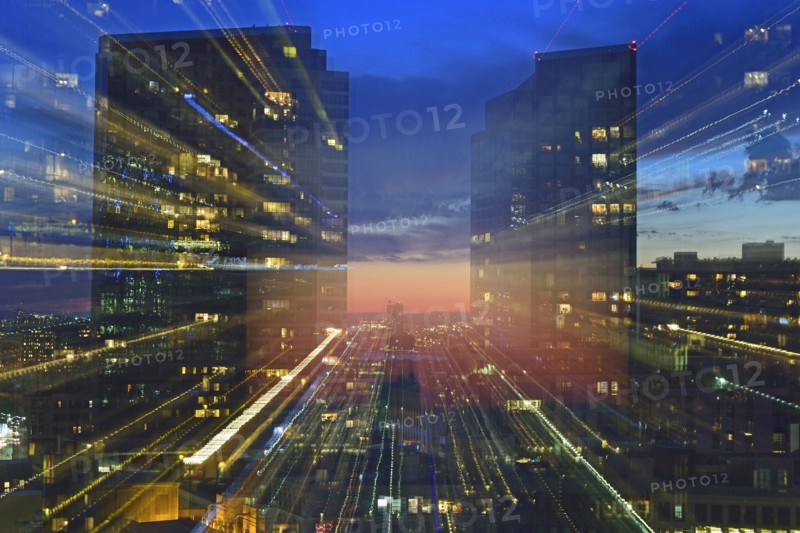 USA, Boston, Massachusetts, Office buildings at dusk