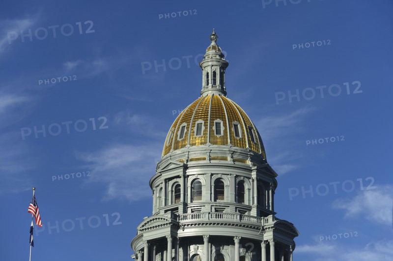 USA, Colorado, Denver, Capitol State building against blue sky