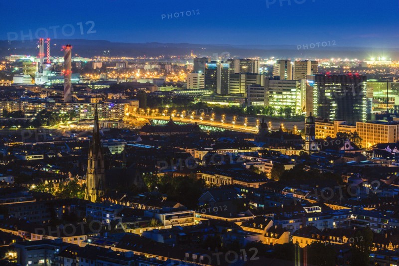 Switzerland, Basel, Basel-Stadt, Cityscape at night