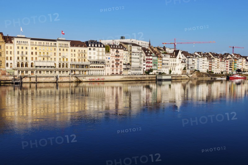Switzerland, Basel, Basel-Stadt, Houses by Rhine River