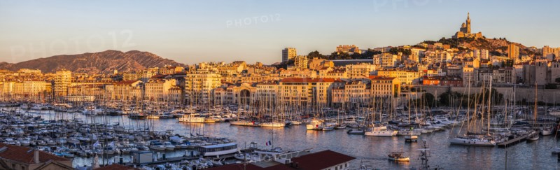 France, Provence-Alpes-Cote d'Azur, Marseille, Notre-Dame de la Garde above Vieux port - Old Port