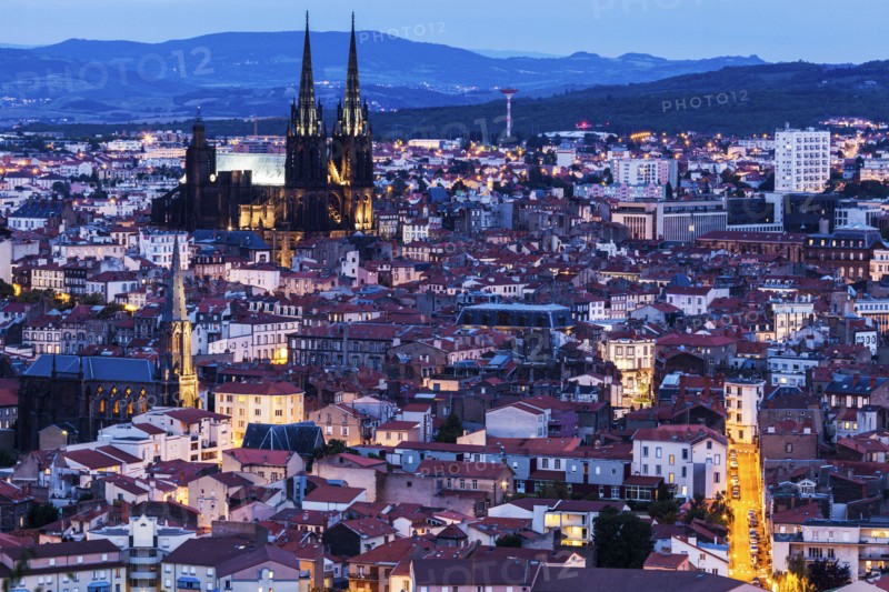 France, Auvergne-Rhone-Alpes, Clermont-Ferrand, Cityscape at dusk