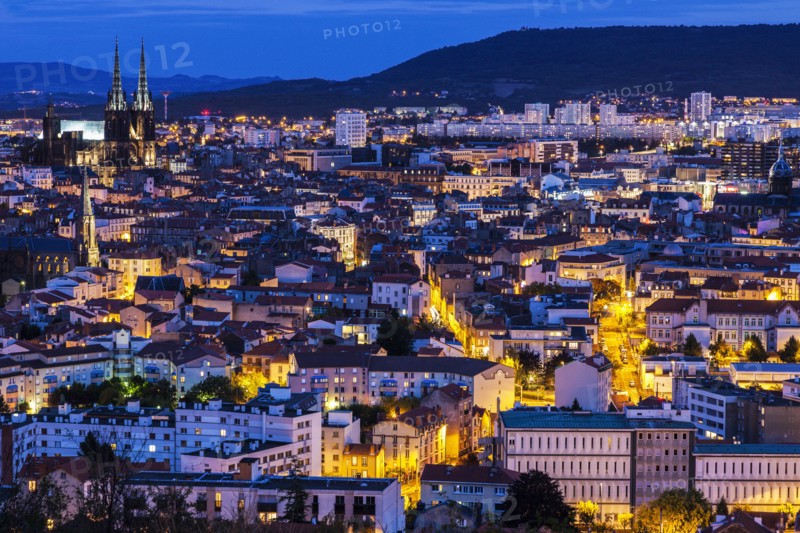 France, Auvergne-Rhone-Alpes, Clermont-Ferrand, Cityscape at dusk