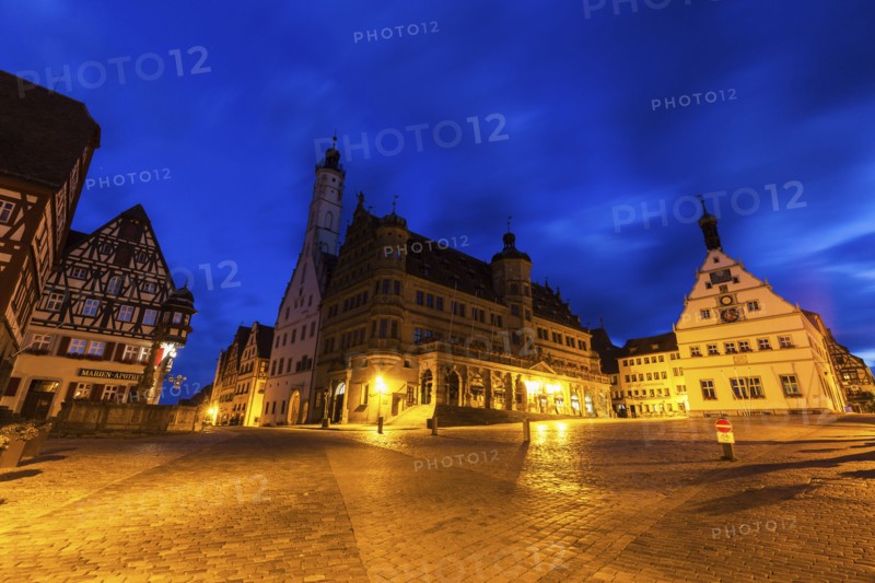 Germany, Bavaria, Rothenburg, Market Square at dusk