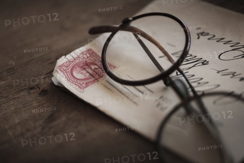 Antique eyeglasses with envelope.