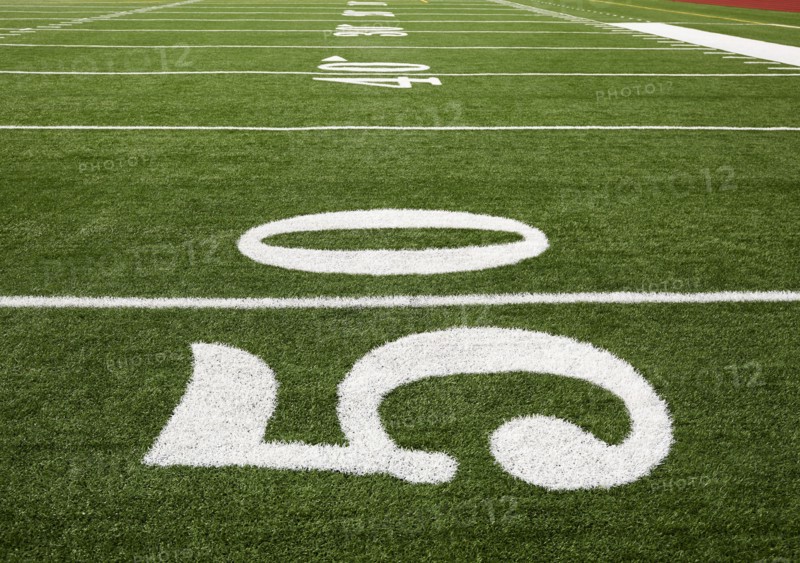Football field marking of 50 yard line