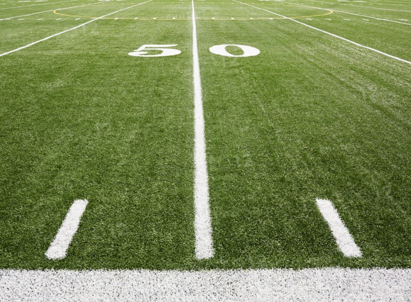 Football field marking of 50 yard line