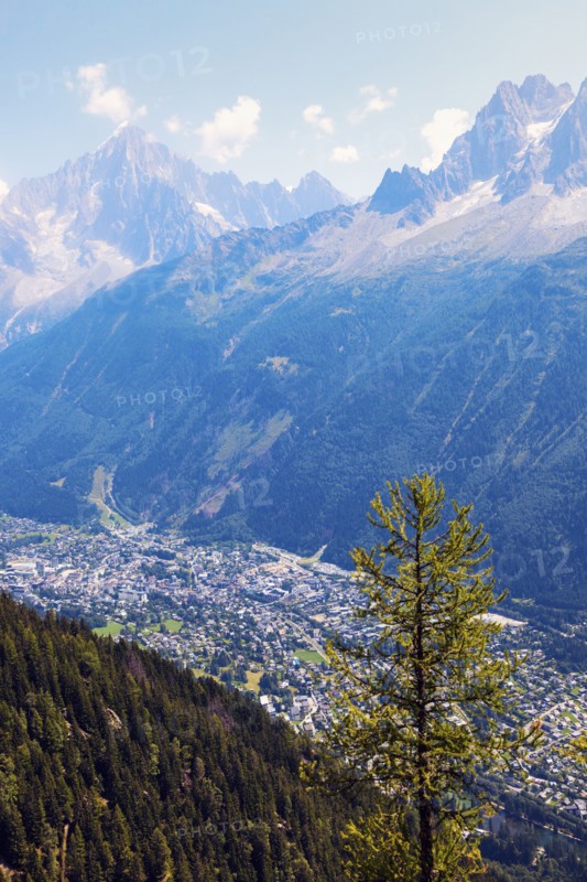 France, Auvergne-Rhone-Alpes, Chamonix seen from Reserve Naturelle de Carlaveyron