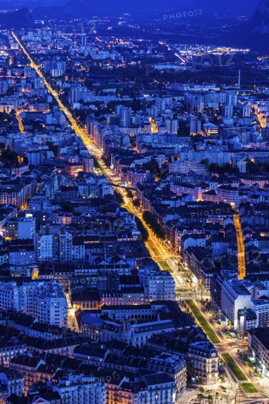 France, Auvergne-Rhone-Alpes, Grenoble, Grenoble panorama at evening