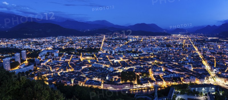 France, Auvergne-Rhone-Alpes, Grenoble, Grenoble panorama at evening