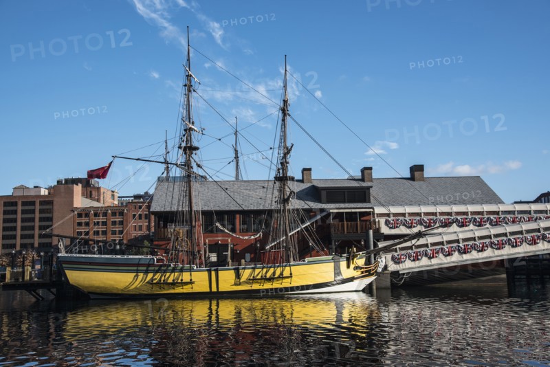 USA, Massachusetts, Boston, Tall ship in Fort Point Channel