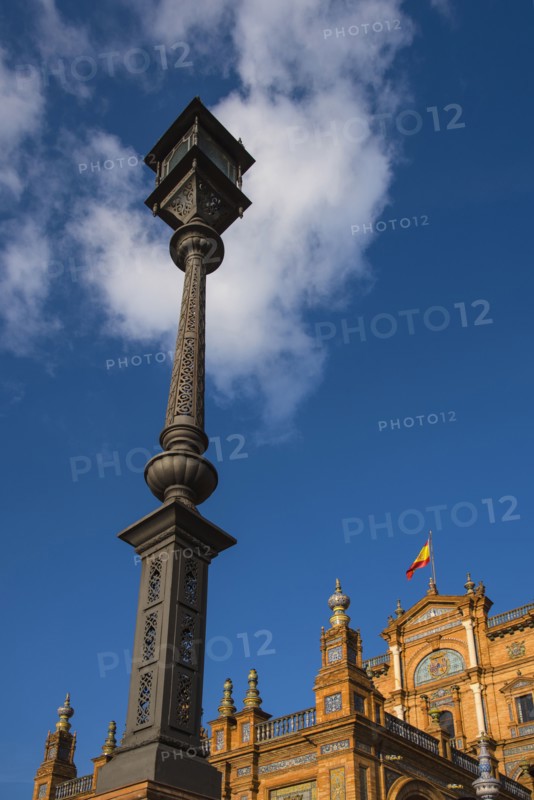 Spain, Seville, Traditional streetlight at Plaza De Espana