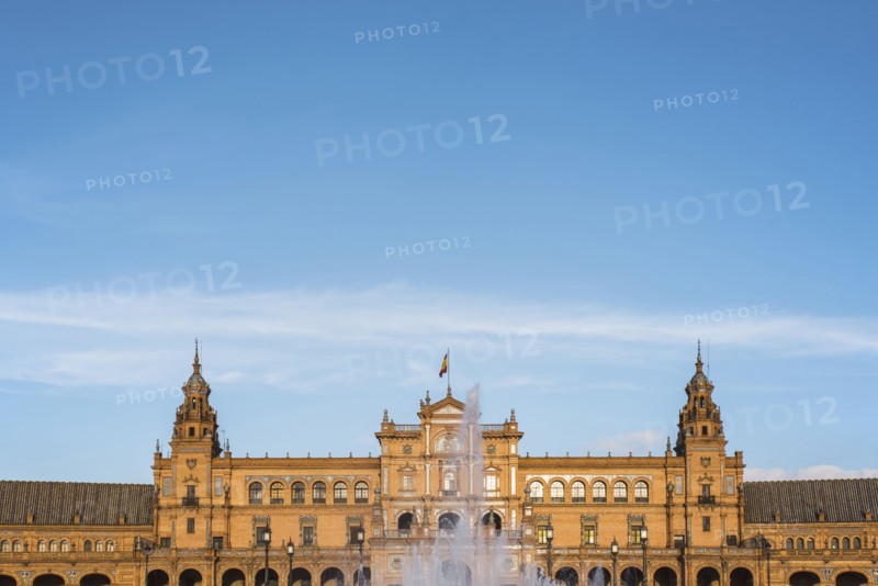Spain, Seville, Fountain at Plaza De Espana