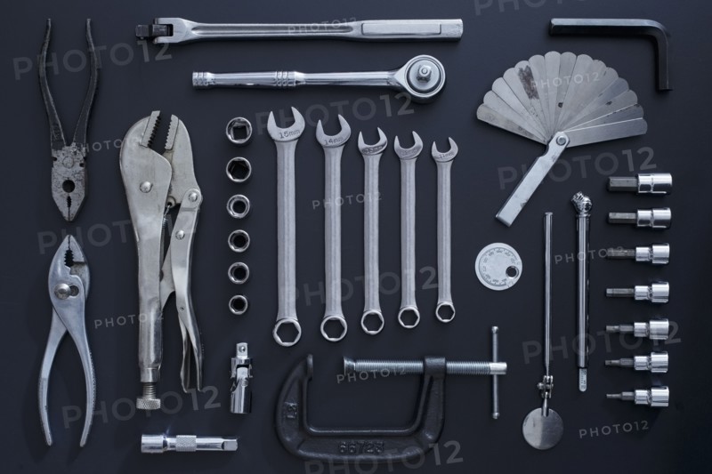 Studio shot of work tools on black background