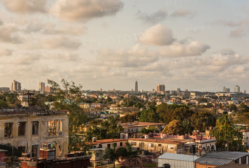 Cuba, Havana, Cityscape at sunset
