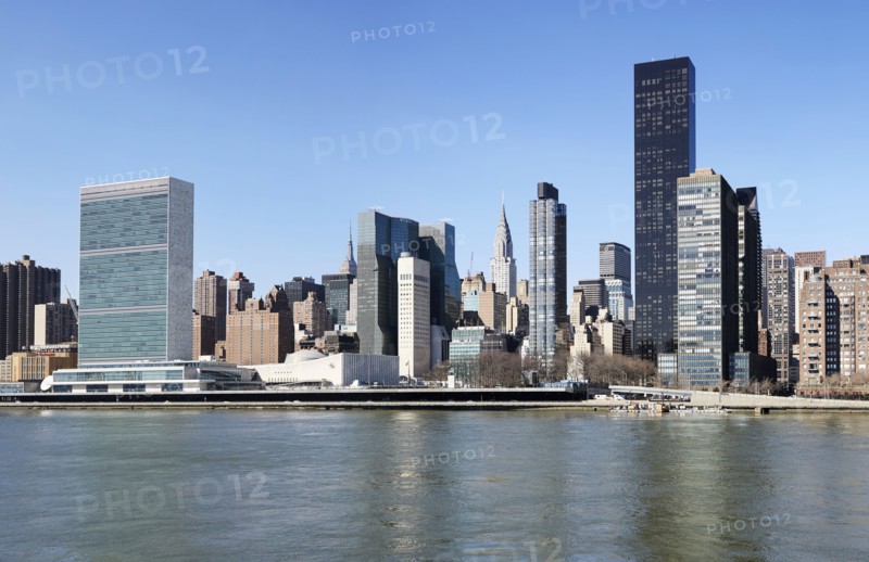 USA, New York, New York City, Waterfront with skyscrapers