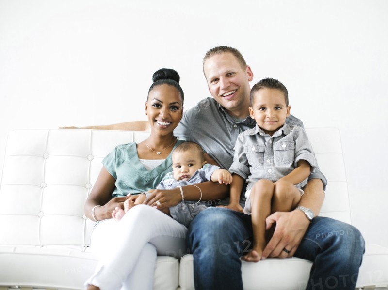 Portrait of family with two children (2-5 months, 2-3)