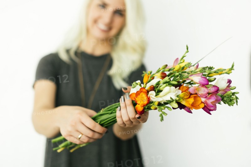 Woman holding bouquet