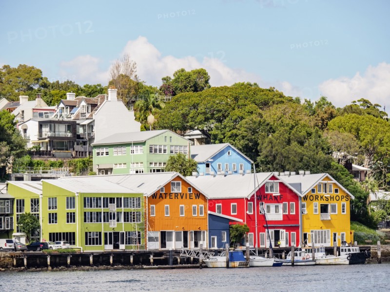 Australia, New South Wales, Sydney, Colorful houses near water