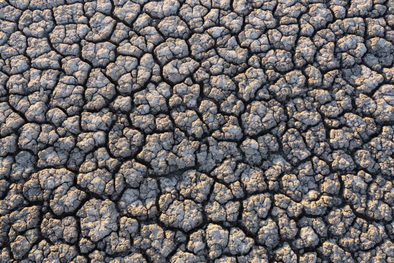 Overhead view of cracked desert