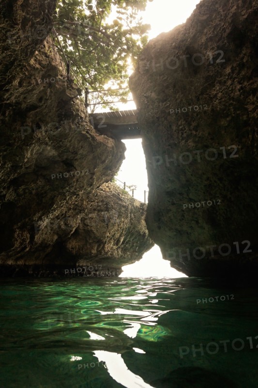 Jamaica, Negril, Footbridge hanging between rocks