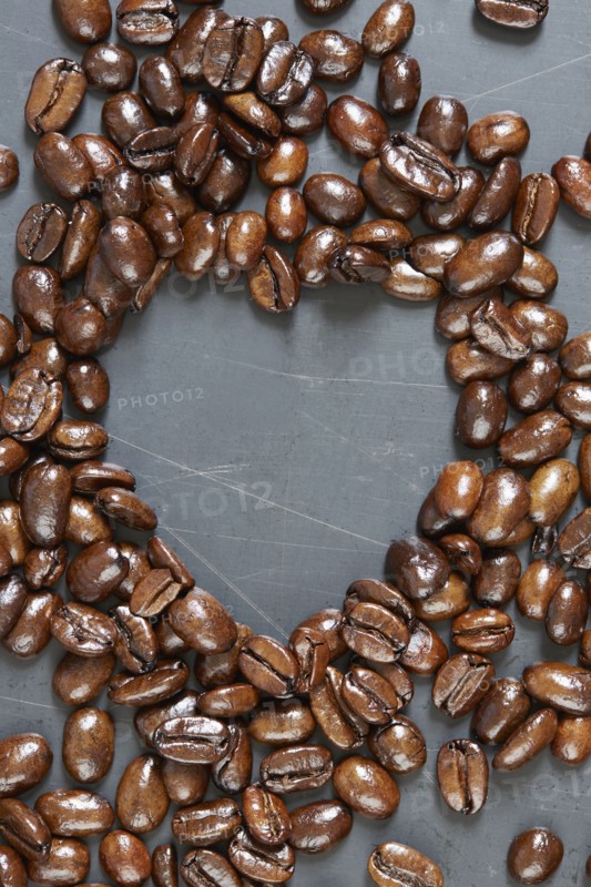 Heart shape made of roasted coffee beans