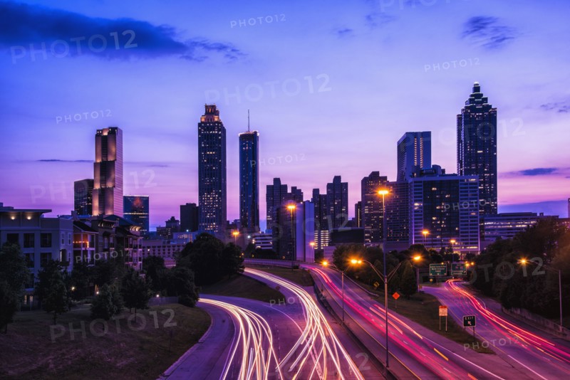 USA, Georgia, Atlanta, City skyline at dusk