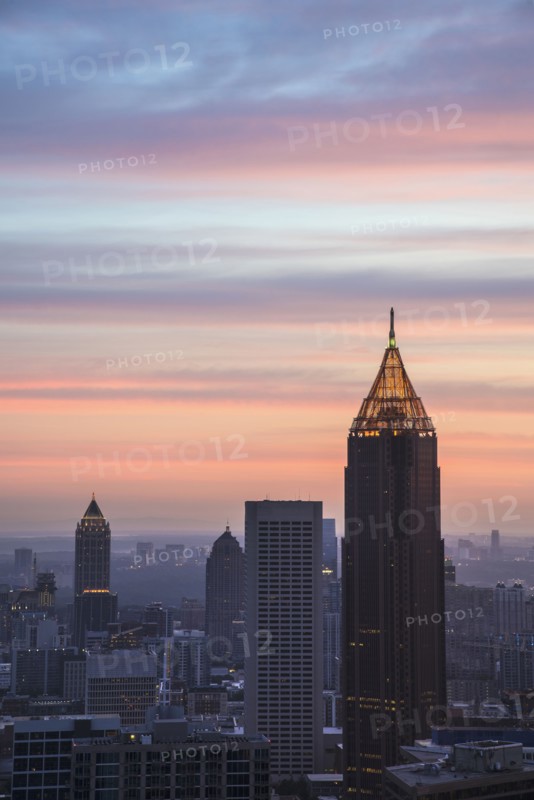 USA, Georgia, Atlanta, Cityscape with skyscrapers at dawn
