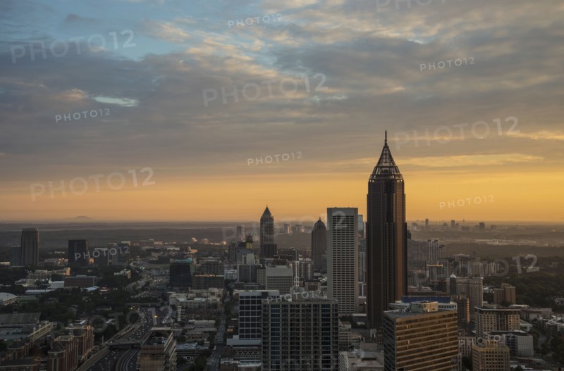 USA, Georgia, Atlanta, Cityscape with skyscrapers at sunrise