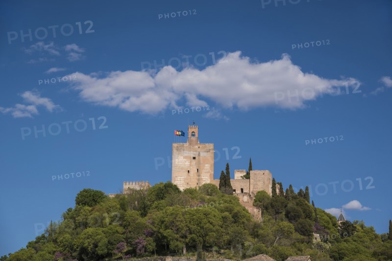 Spain, Andalusia, Granada, Palace of Alhambra on hill