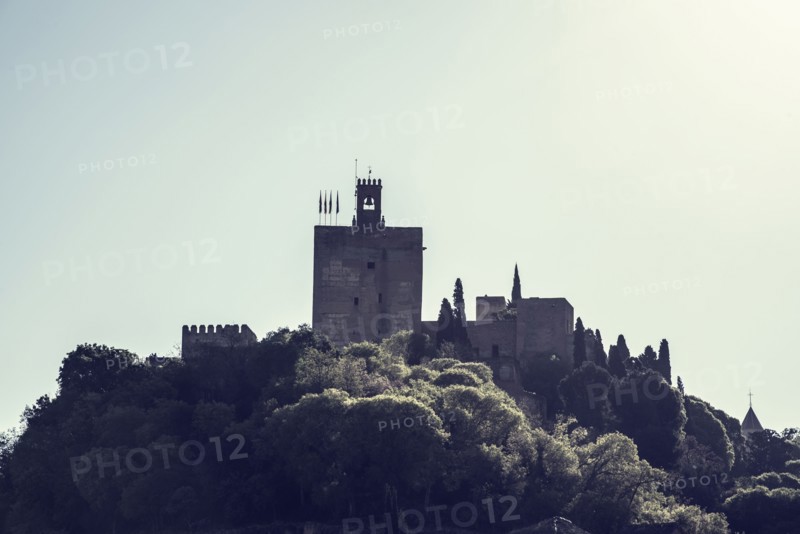 Spain, Andalusia, Granada, Palace of Alhambra on hill