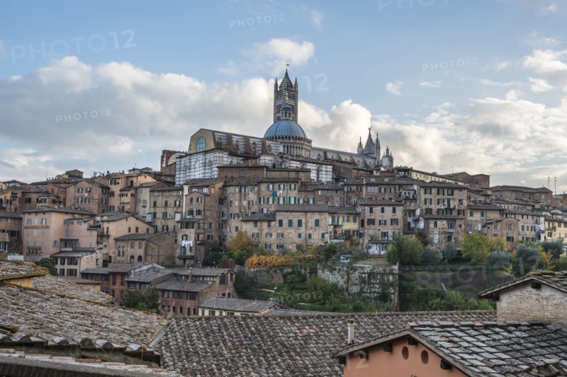 Italy, Tuscany, Siena, View of ancient Siena city and roof of cathedral Duomo di Siena