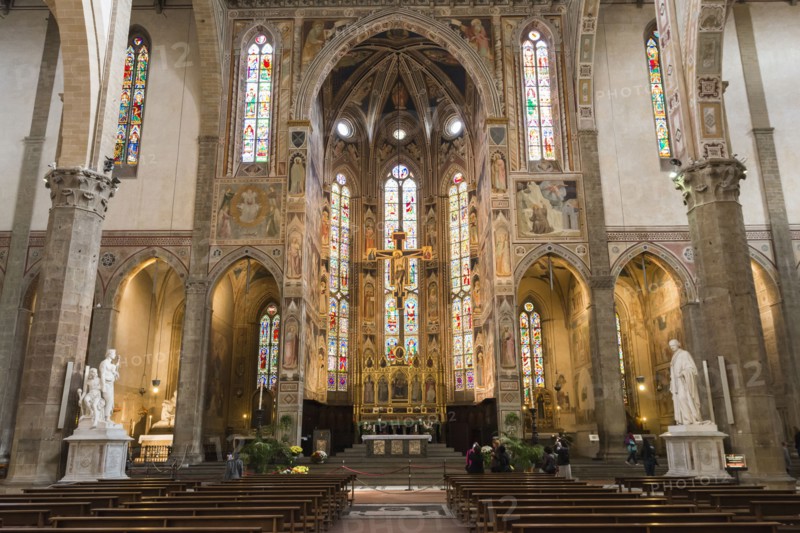 Italy, Tuscany, Florence, Interior of Basilica of the Holy Cross
