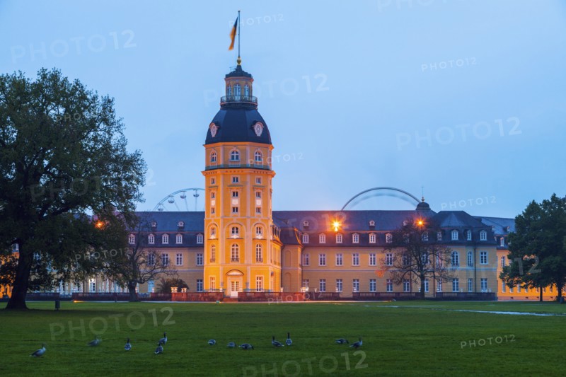 Germany, Baden-Wurttemberg, Karlsruhe, Illuminated Karlsruhe Palace