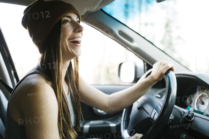 Woman driving car
